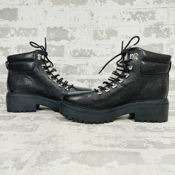 NEW Marc Fisher LTD Black Leather Nairy Lace Up Hiking Boots E581 - Picture 5 of 13